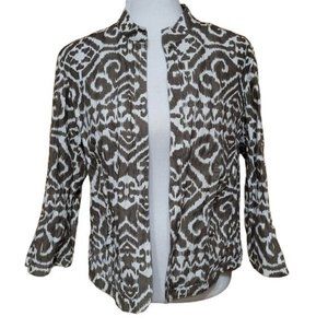 Chico's Women's Size 2 Abstract Print Green White Cropped Jacket Open Front